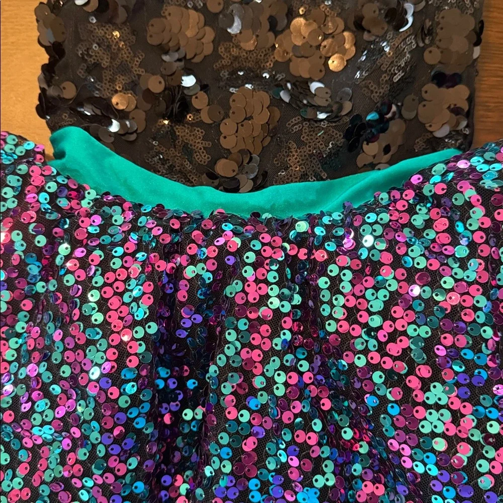 Glamour Costumes Small child. Sparkling Black & Teal Kids Dance Costume Dress-up